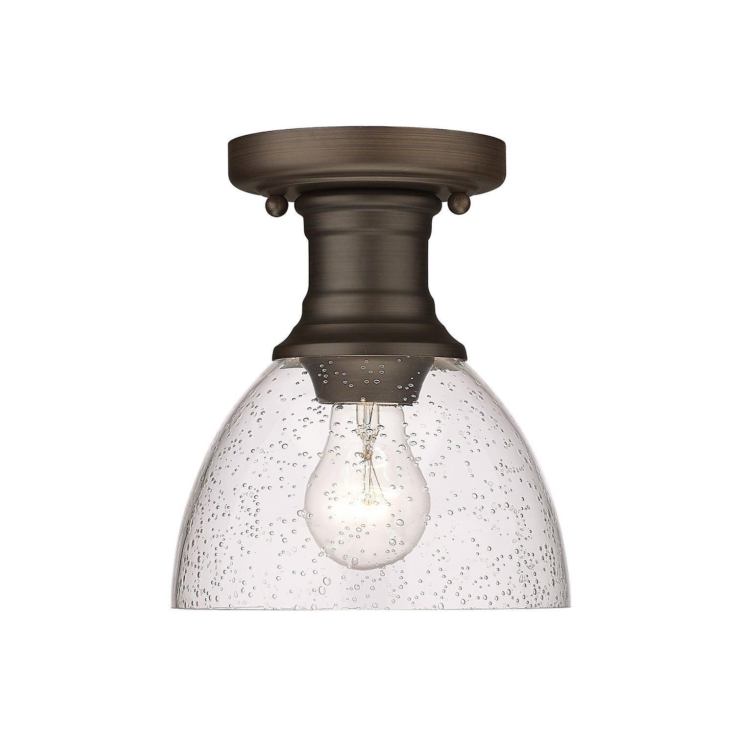 Hines Semi-flush in Rubbed Bronze with Seeded Glass