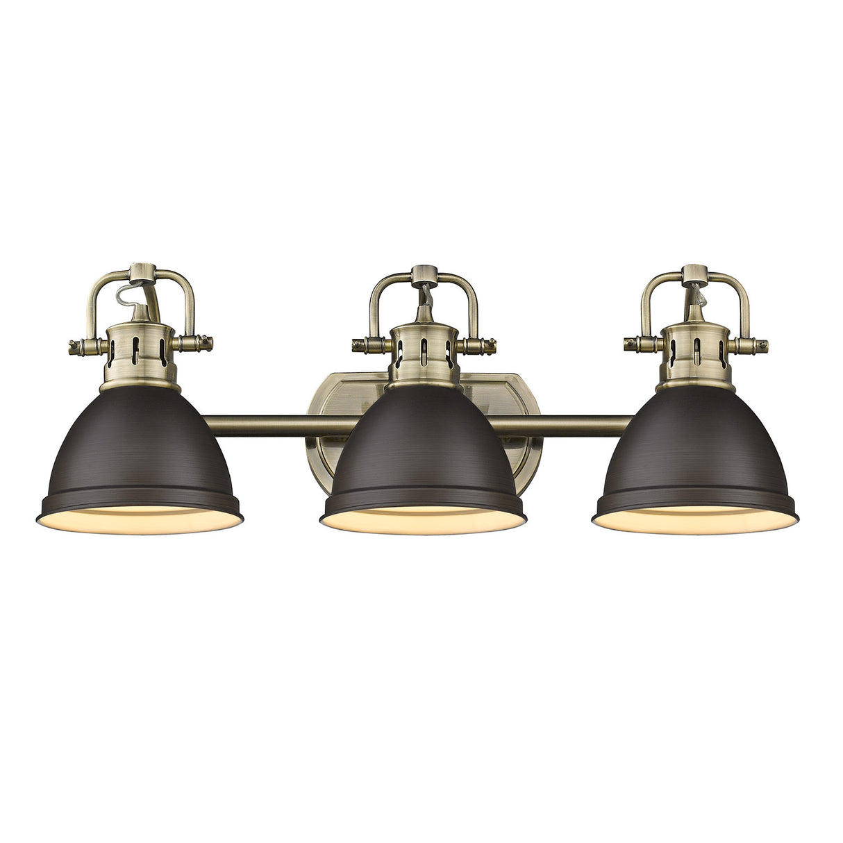 Duncan 3 Light Bath Vanity in Aged Brass with a Rubbed Bronze Shade