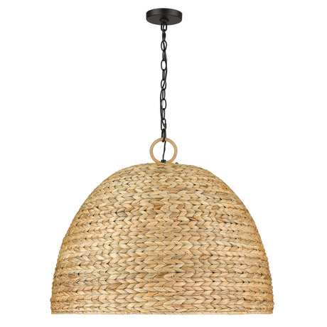 Rue 8 Light Pendant in Matte Black with Woven Sweet Grass Shade