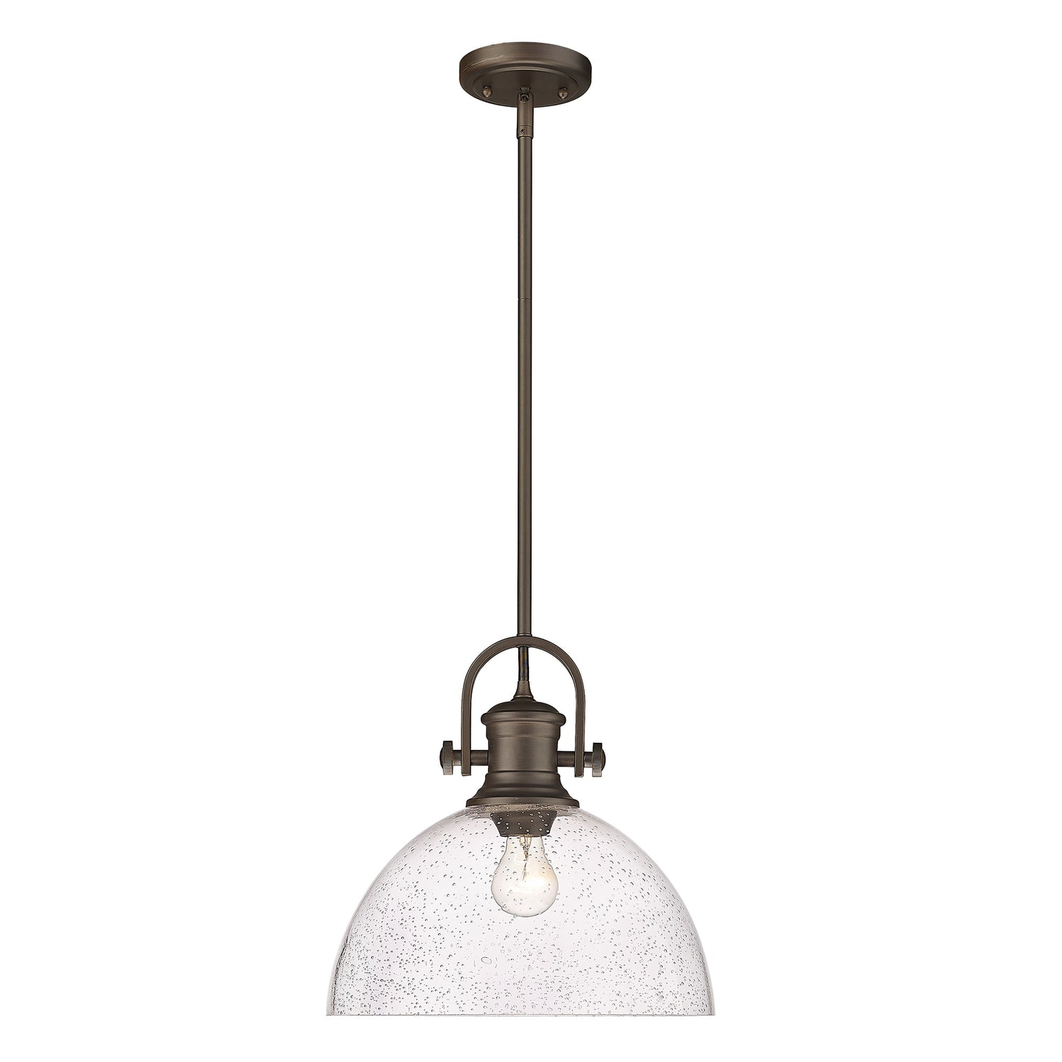 Hines 1-Light Pendant in Rubbed Bronze with Seeded Glass