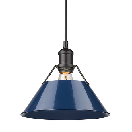 Orwell BLK 1 Light Pendant - 10" in Matte Black with Navy Blue Shade
