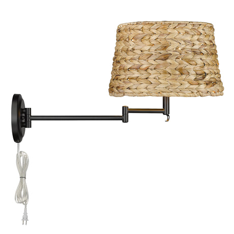 Eleanor Articulating Wall Sconce in Matte Black with Woven Sweet Grass Shade