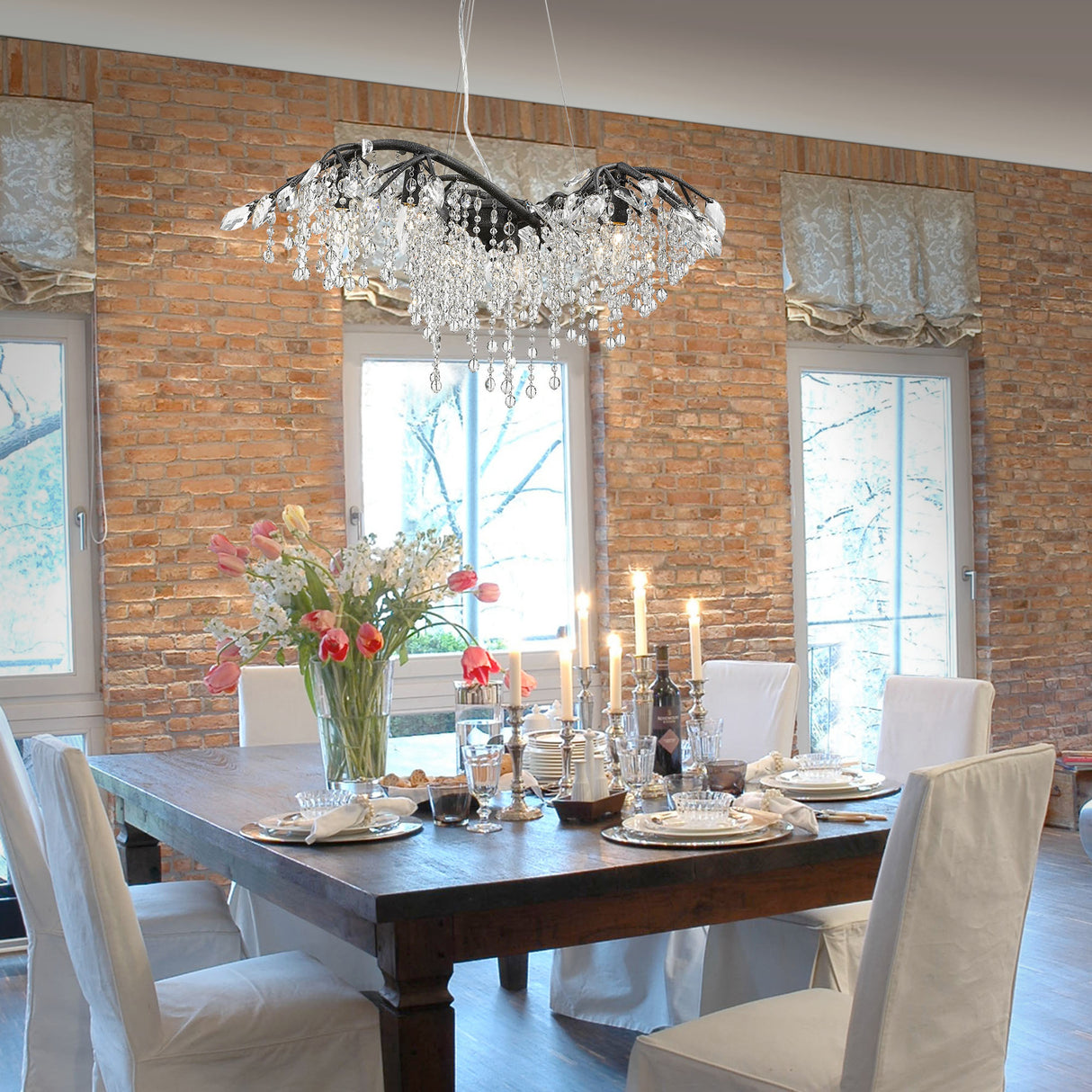 Autumn Twilight 6 Light Chandelier in Black Iron