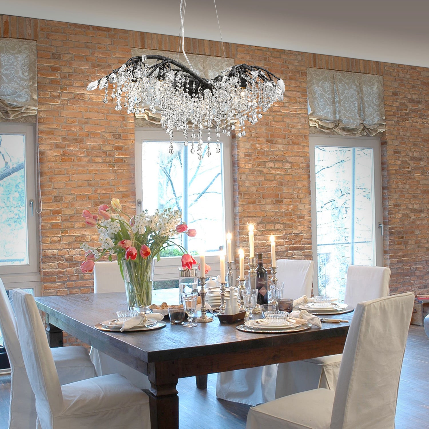 Autumn Twilight 6 Light Chandelier in Black Iron