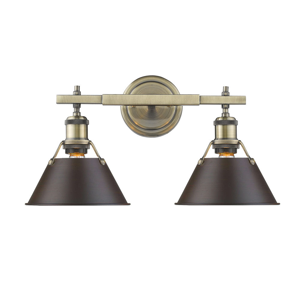 Orwell AB 2 Light Bath Vanity in Aged Brass with Rubbed Bronze Shade