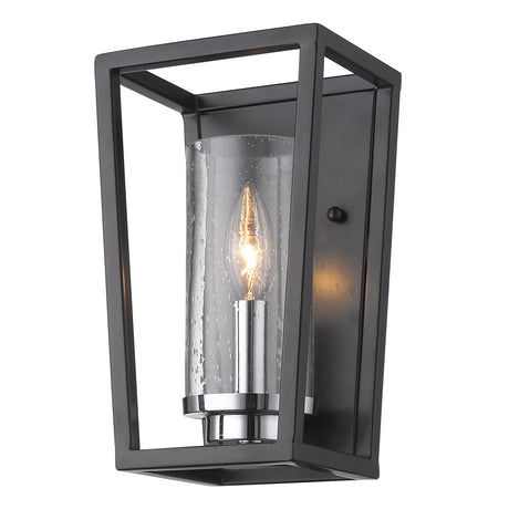 Mercer 1 Light Wall Sconce in Matte Black with Chrome accents and Seeded Glass