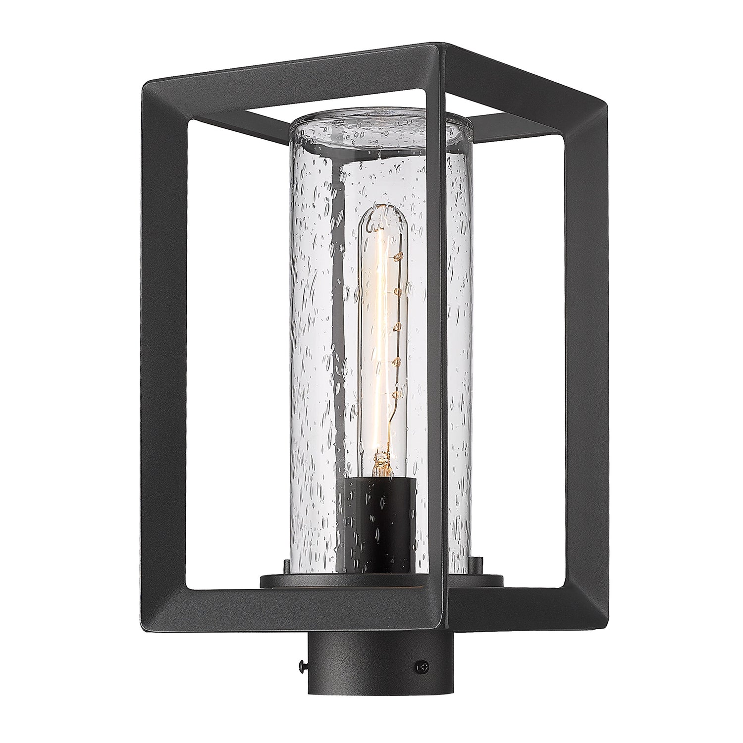 Smyth NB Post Mount - Outdoor in Natural Black with Seeded Glass Shade