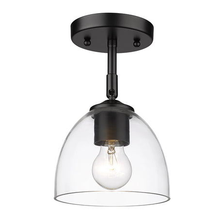 Roxie Semi-Flush in Matte Black with Matte Black Accents and Clear Glass Shade