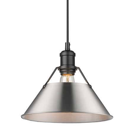 Orwell BLK 1 Light Pendant - 10" in Matte Black with Pewter Shade