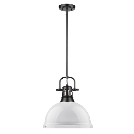 Duncan 1 Light Pendant with Rod in Matte Black with a White Shade