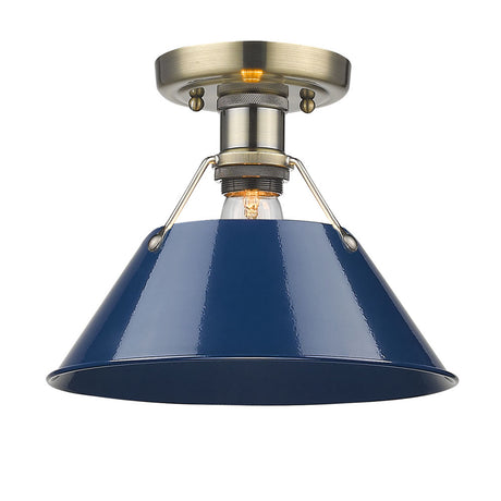 Orwell AB Flush Mount in Aged Brass with Navy Blue Shade