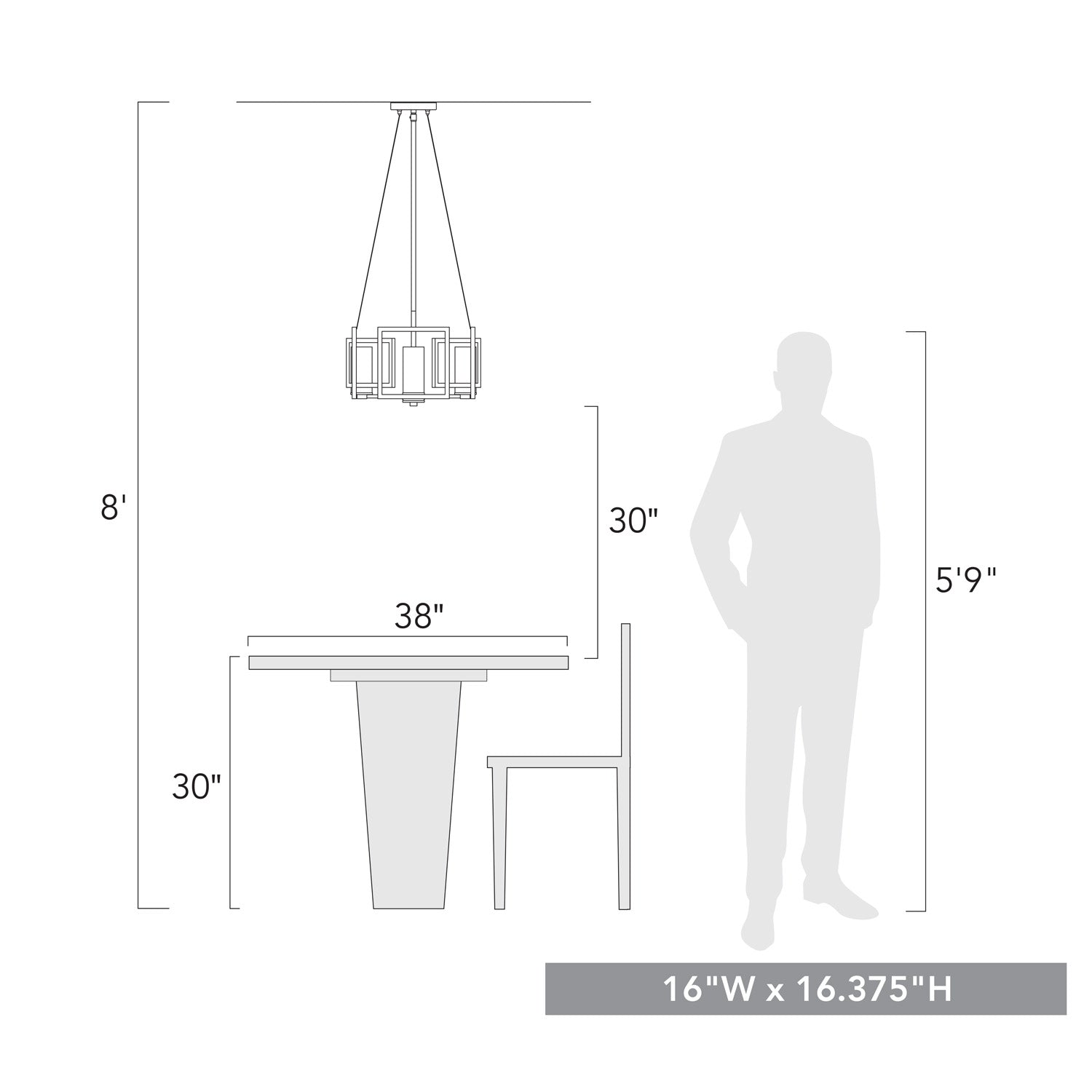 Marco 4 Light Pendant (Convertible) in Pewter with Clear Glass