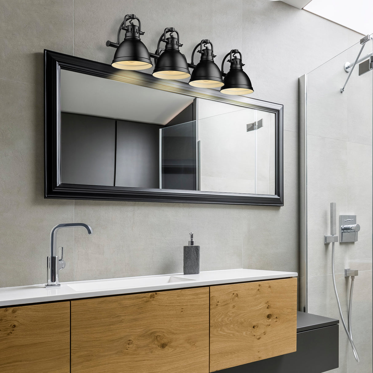 Duncan BLK 4 Light Bath Vanity in Matte Black with Matte Black Shade