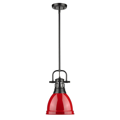 Duncan Small Pendant with Rod in Matte Black with a Red Shade