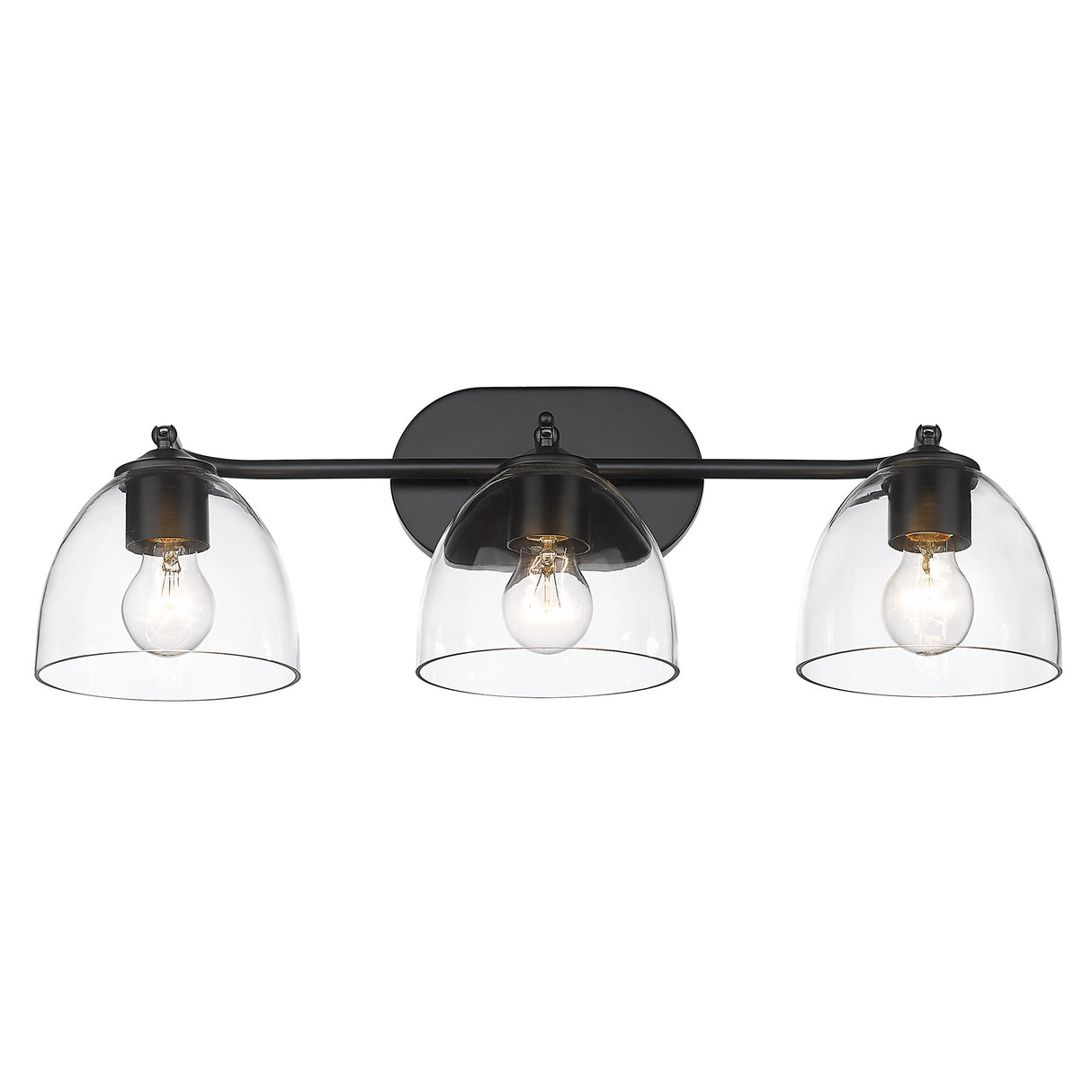 Roxie 3 Light Bath Vanity in Matte Black with Matte Black Accents and Clear Glass Shade