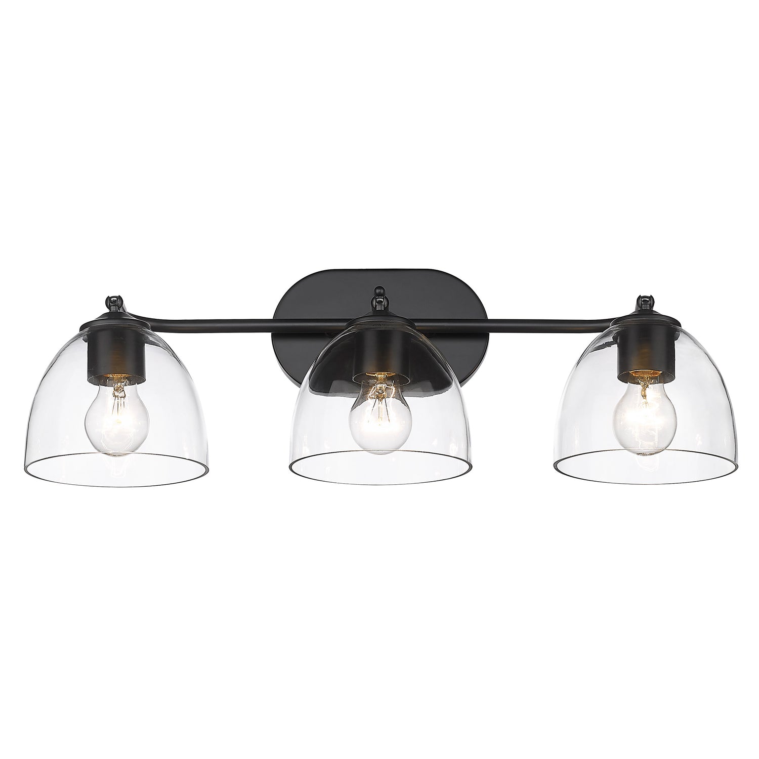 Roxie 3 Light Bath Vanity in Matte Black with Matte Black Accents and Clear Glass Shade