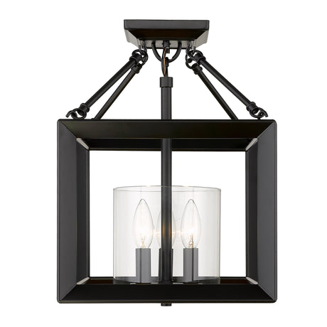 Smyth Semi-Flush in Matte Black with Clear Glass Shades