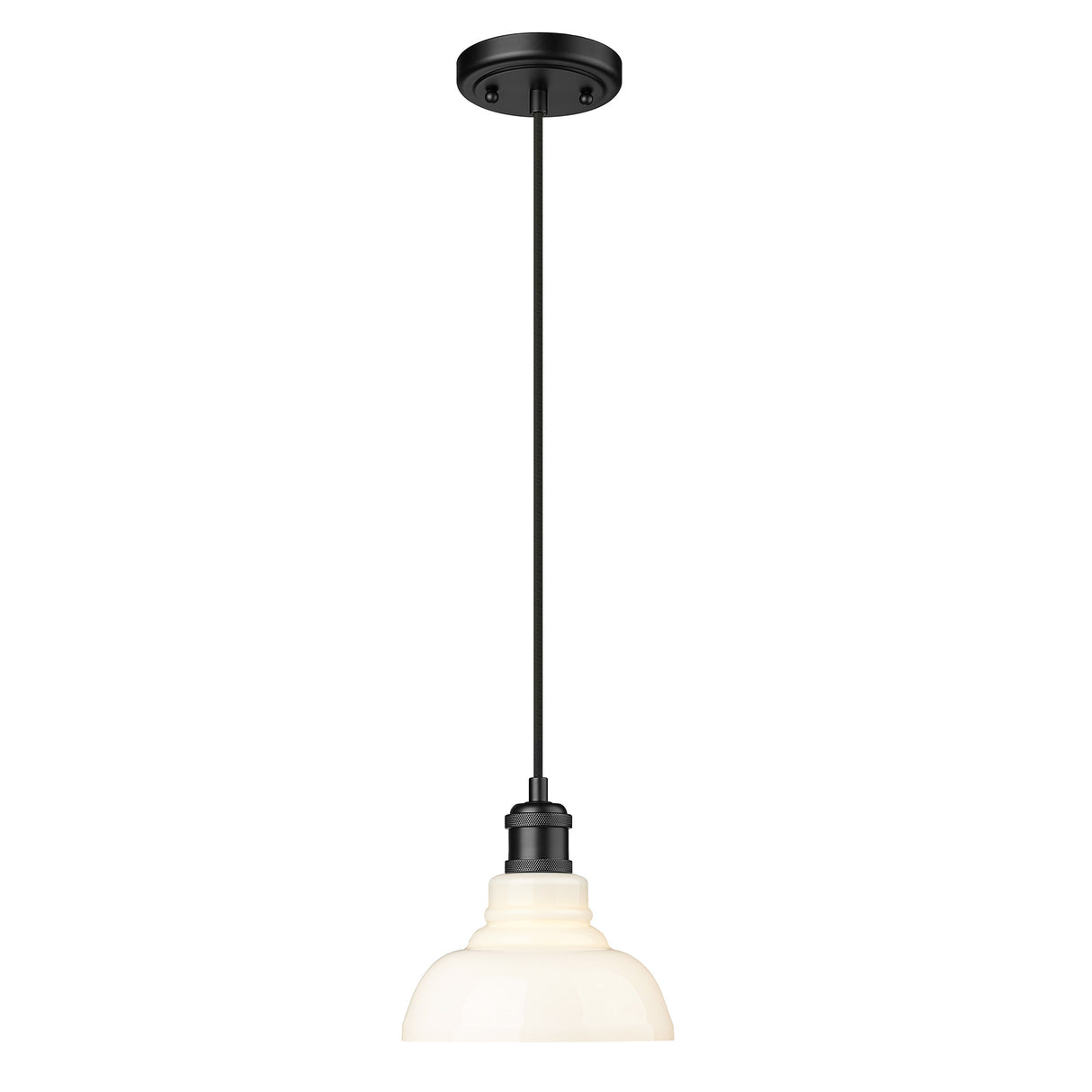 Carver BLK Small Pendant in Matte Black with Vintage Milk Glass Shade