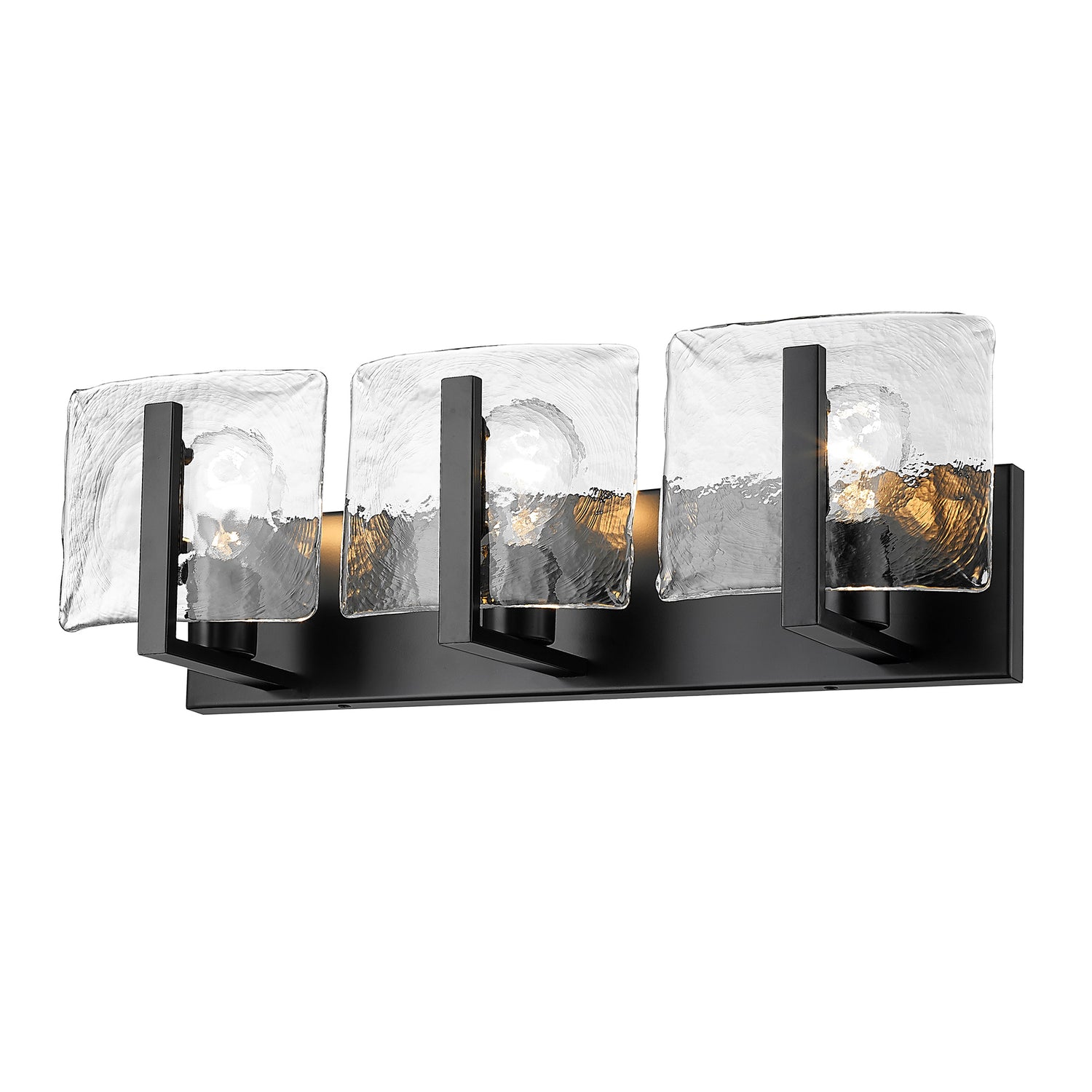 Aenon 3-Light Bath Vanity in Matte Black with Hammered Water Glass Shade