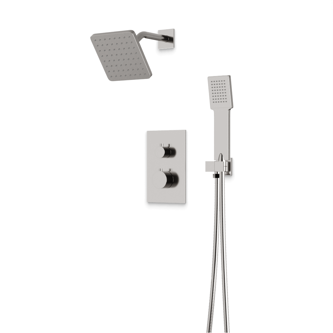 Artos Otella Thermostatic Shower Trim Kit with Shower Head on Angled Arm & Hand Shower Brushed Nickel – TS071BN
