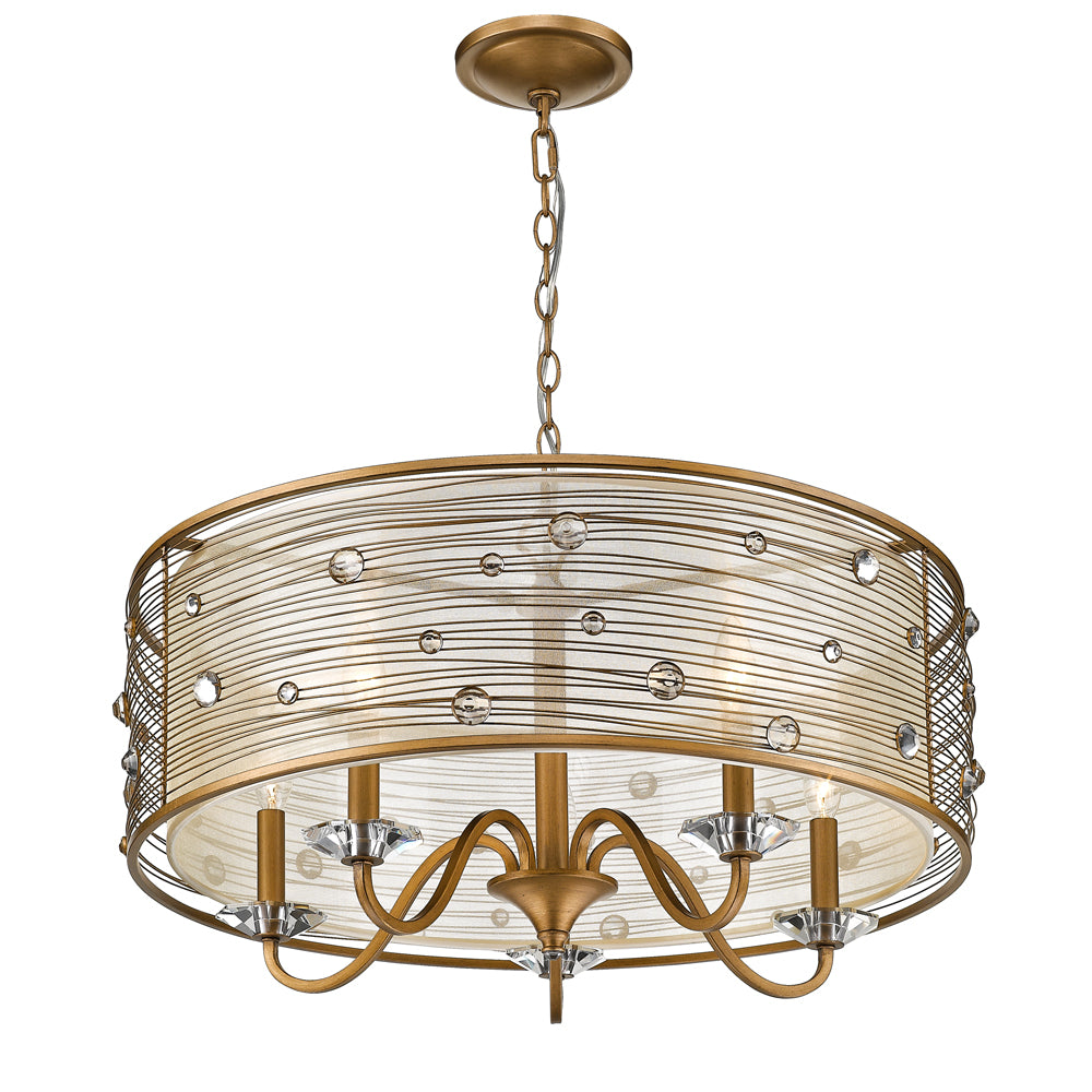 Joia 5 Light Chandelier in Peruvian Gold with a Sheer Filigree Mist Shade