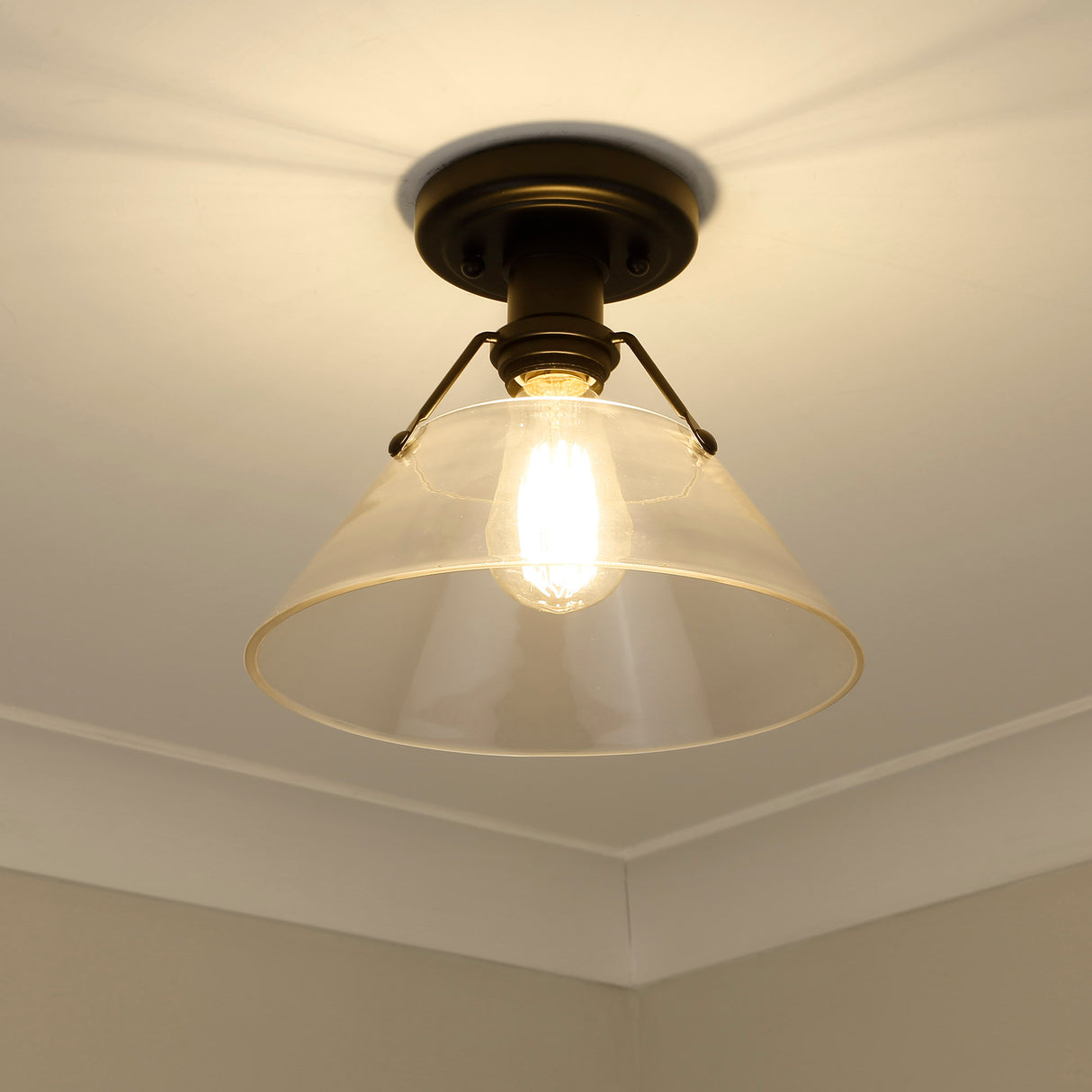 Orwell BLK Flushmount in Matte Black with Clear Glass Shade