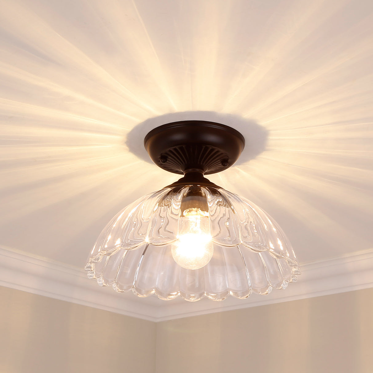 Audra Semi-Flush in Matte Black with Clear Glass Shade