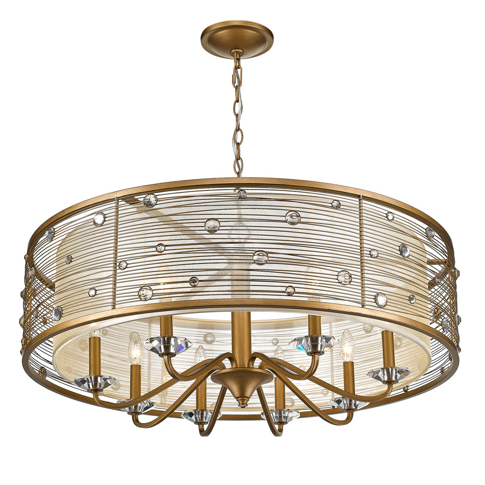 Joia 8 Light Chandelier in Peruvian Gold with a Sheer Filigree Mist Shade