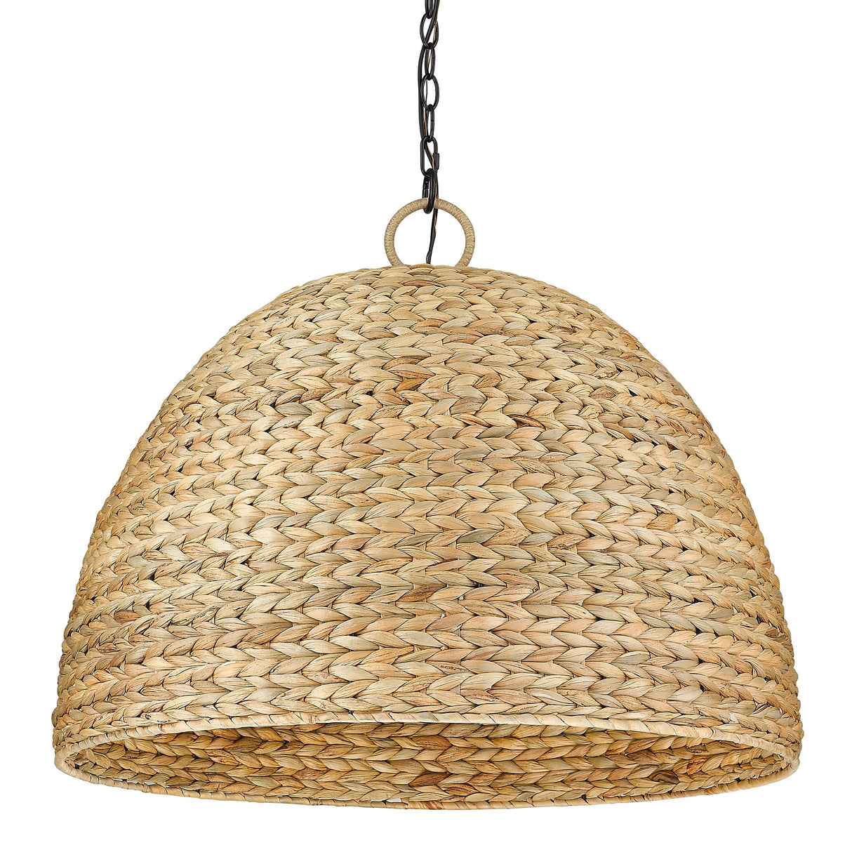 Rue 8 Light Pendant in Matte Black with Woven Sweet Grass Shade