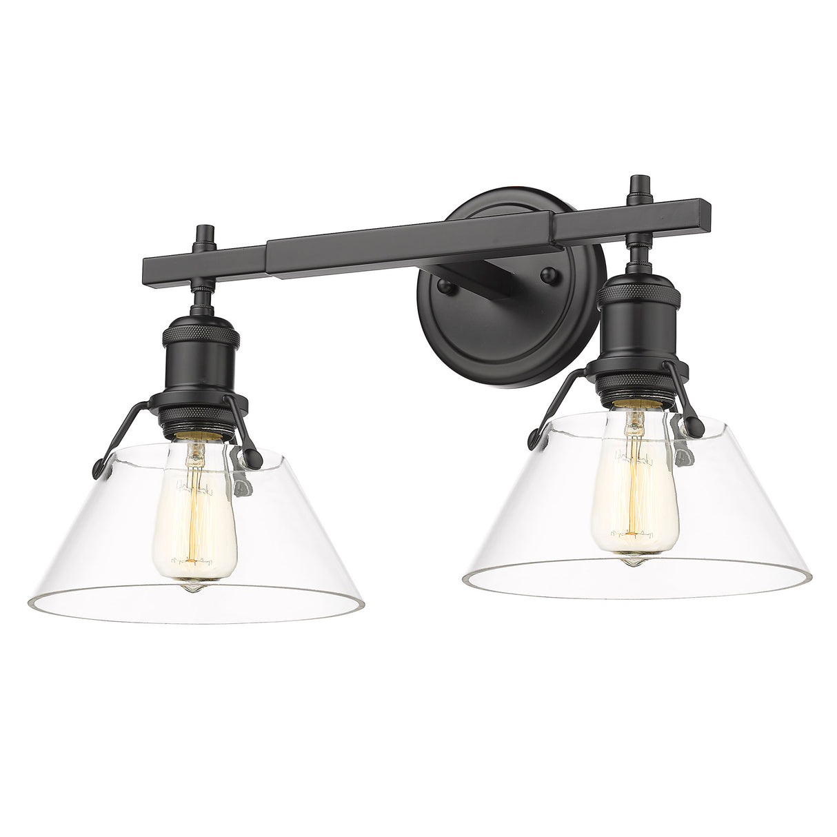 Orwell BLK 2 Light Bath Vanity in Matte Black with Clear Glass Shade