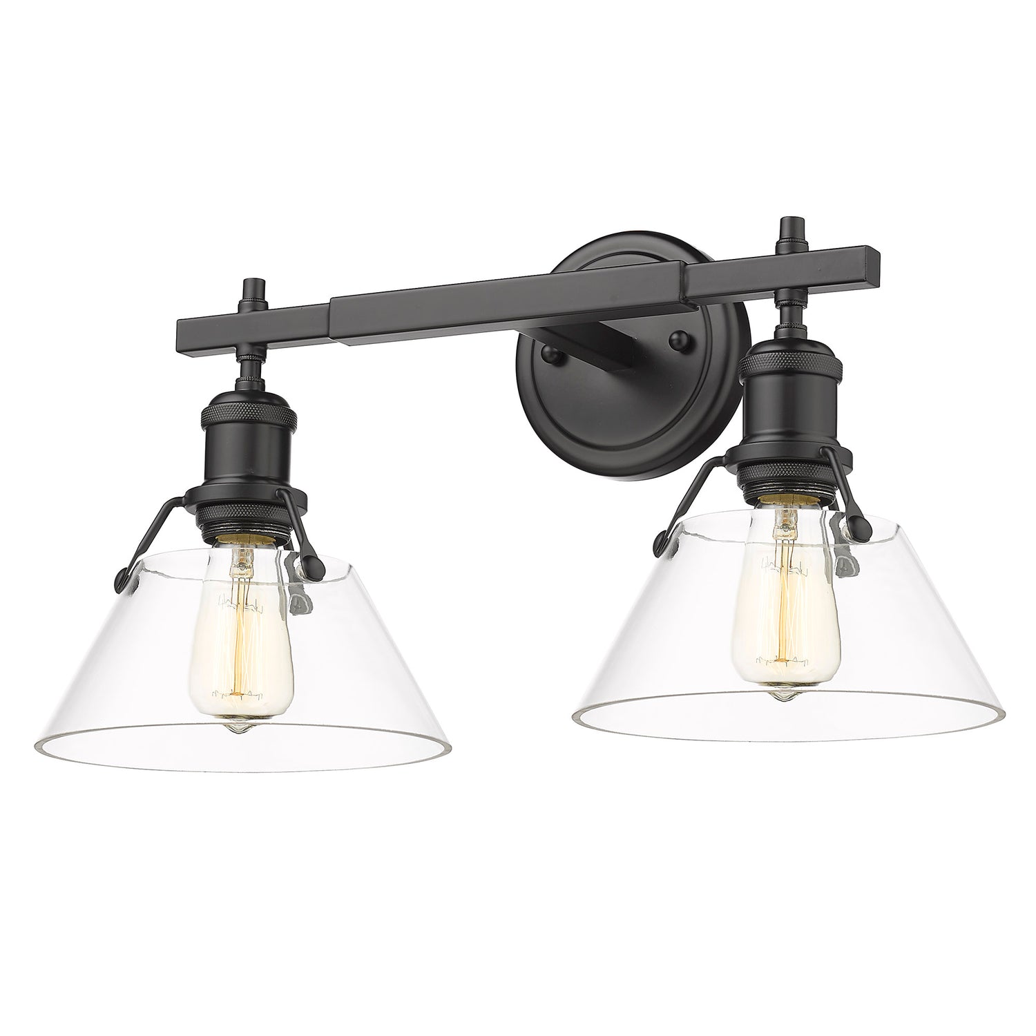 Orwell BLK 2 Light Bath Vanity in Matte Black with Clear Glass Shade