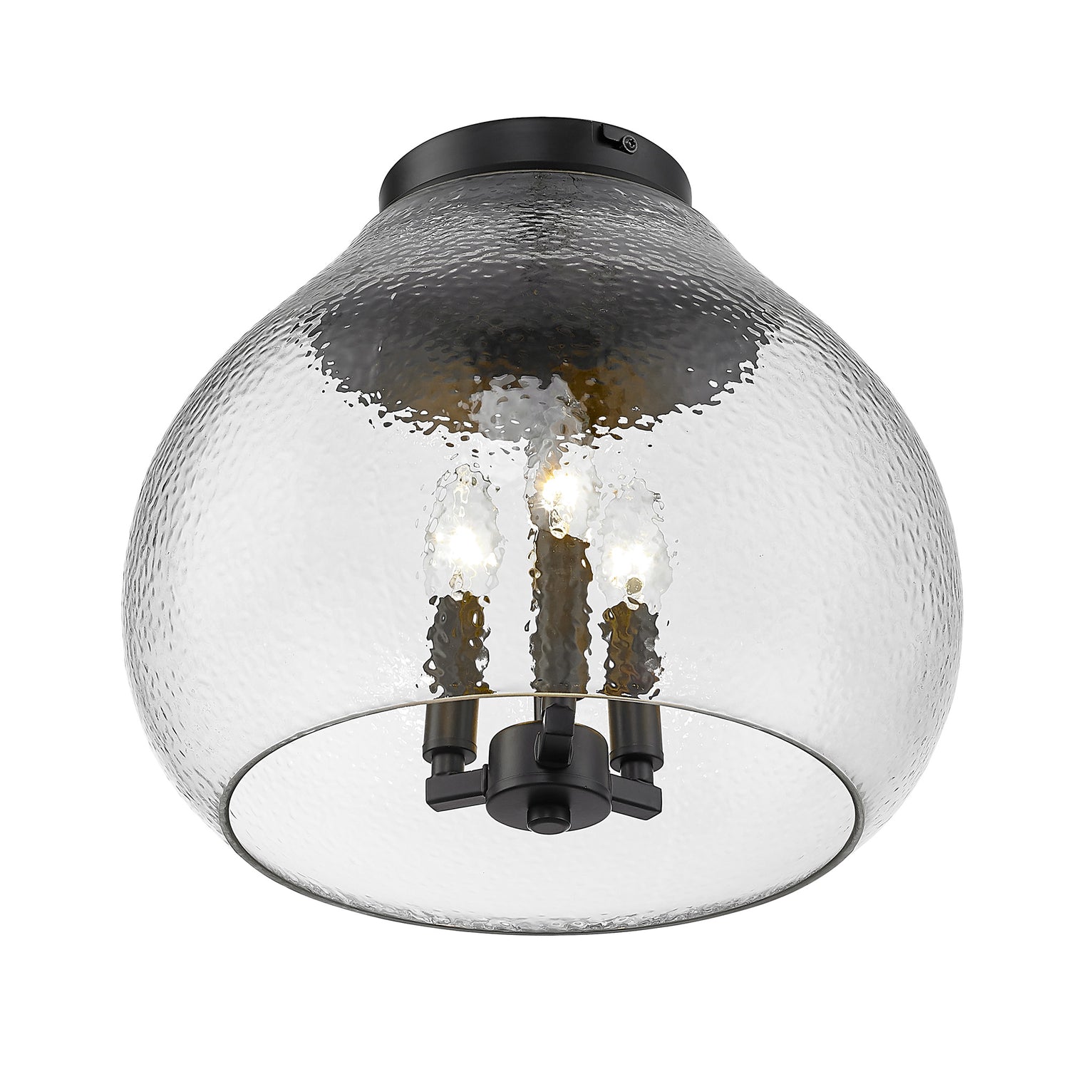 Ariella 3-Light Flush Mount in Matte Black with Hammered Clear Glass