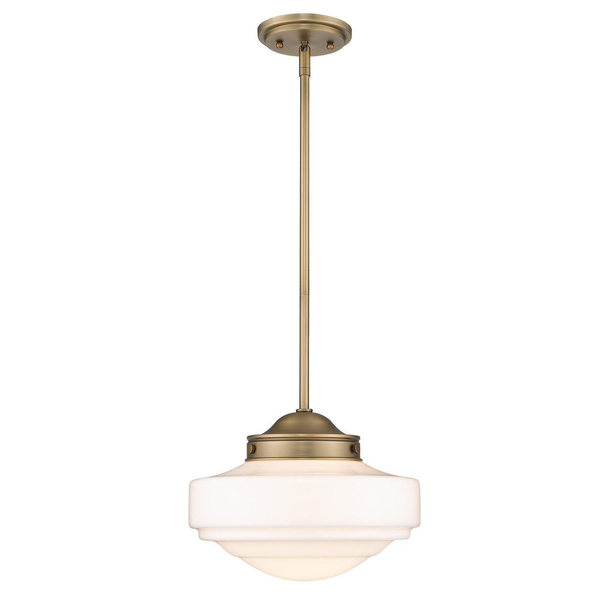 Ingalls Medium Pendant in Modern Brass and Vintage Milk Glass Shade