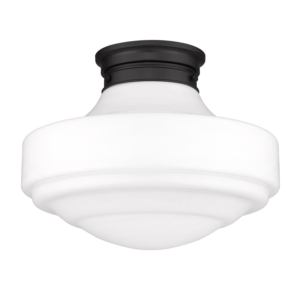 Ingalls Large Semi-Flush in Matte Black with Vintage Milk Glass Shade