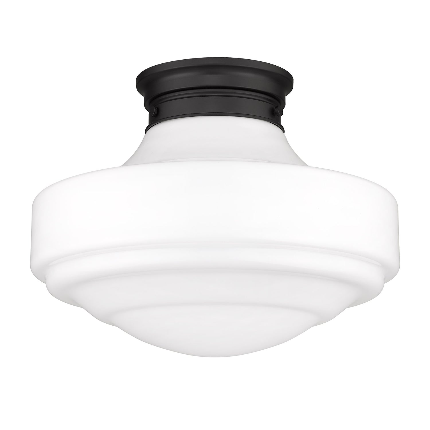 Ingalls Large Semi-Flush in Matte Black with Vintage Milk Glass Shade
