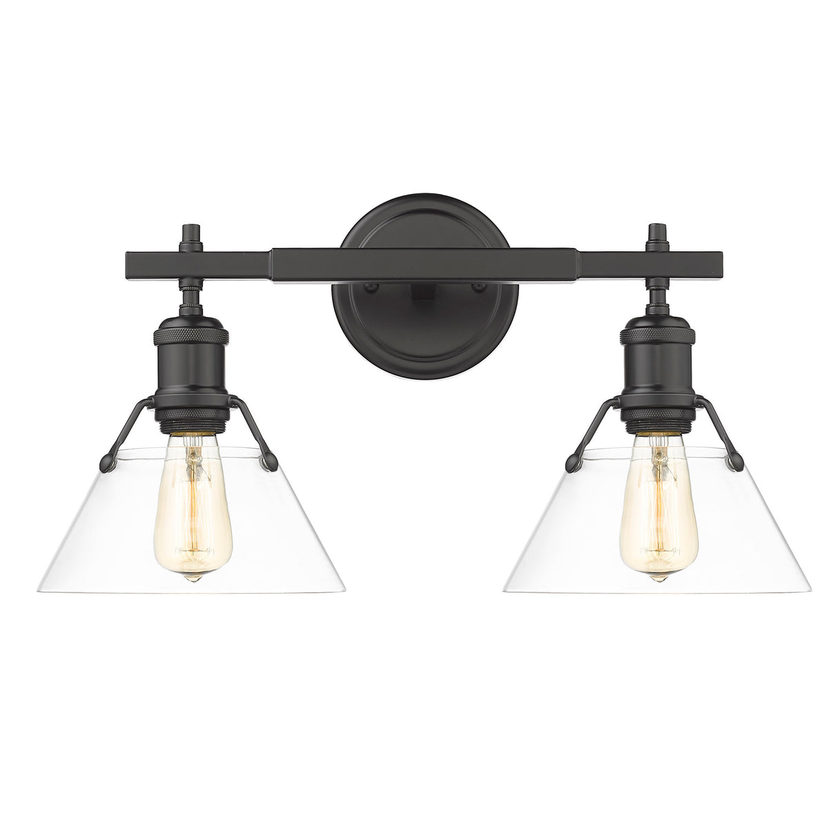 Orwell BLK 2 Light Bath Vanity in Matte Black with Clear Glass Shade