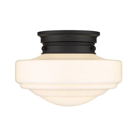 Ingalls Semi-Flush in Matte Black with Vintage Milk Glass Shade