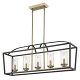 Mercer 5 Light Linear Pendant in Matte Black with Aged Brass accents and Seeded Glass