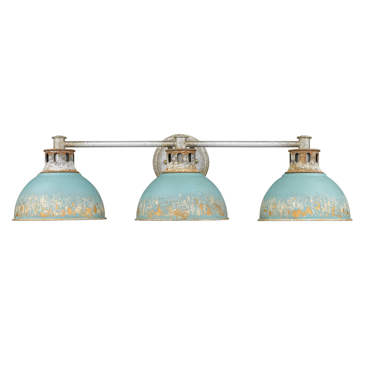 Kinsley 3 Light Bath Vanity in Aged Galvanized Steel with Teal Shade