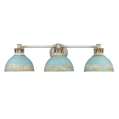 Kinsley 3 Light Bath Vanity in Aged Galvanized Steel with Teal Shade