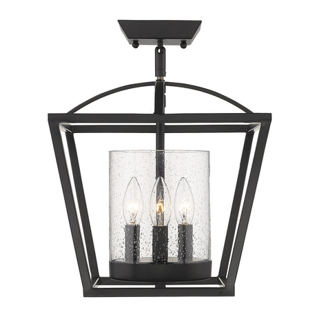 Mercer Semi-Flush in Matte Black with Matte Black accents and Seeded Glass
