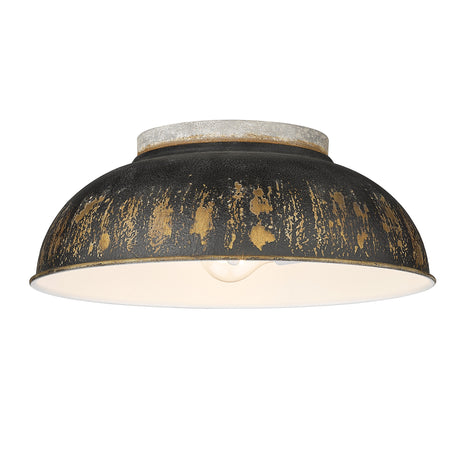 Kinsley Flush Mount in Aged Galvanized Steel with Antique Black Iron Shade
