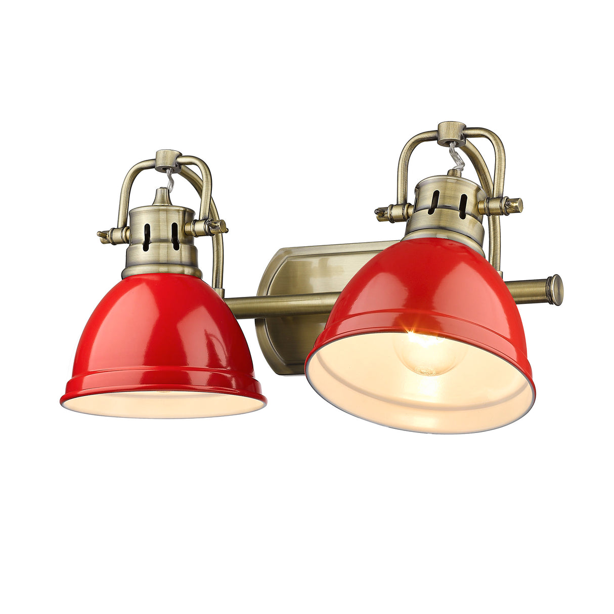 Duncan 2 Light Bath Vanity in Aged Brass with Red Shades