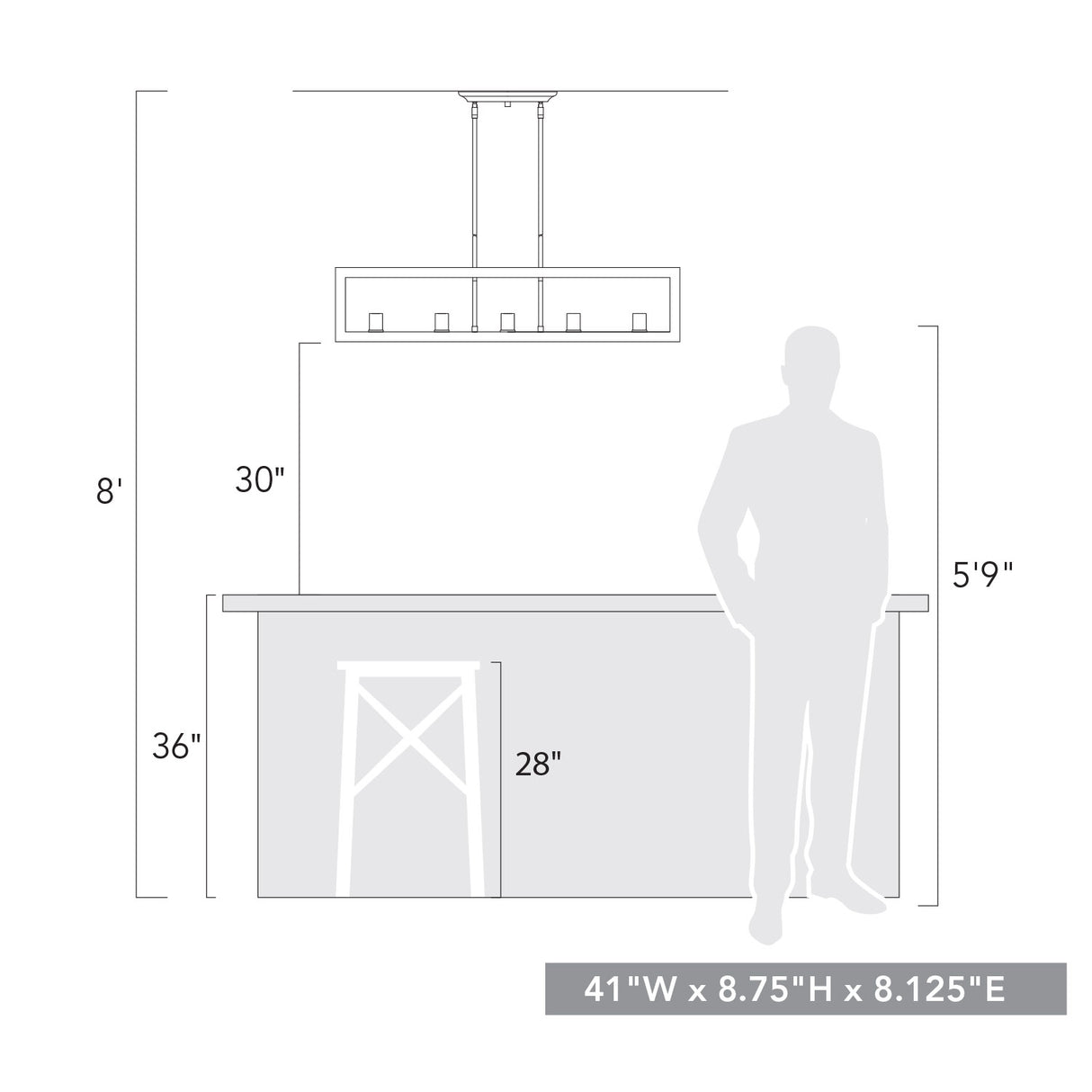 Sutton 5 Light Linear Pendant in Matte Black