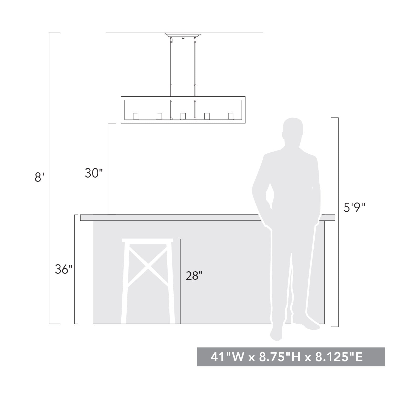 Sutton 5 Light Linear Pendant in Matte Black