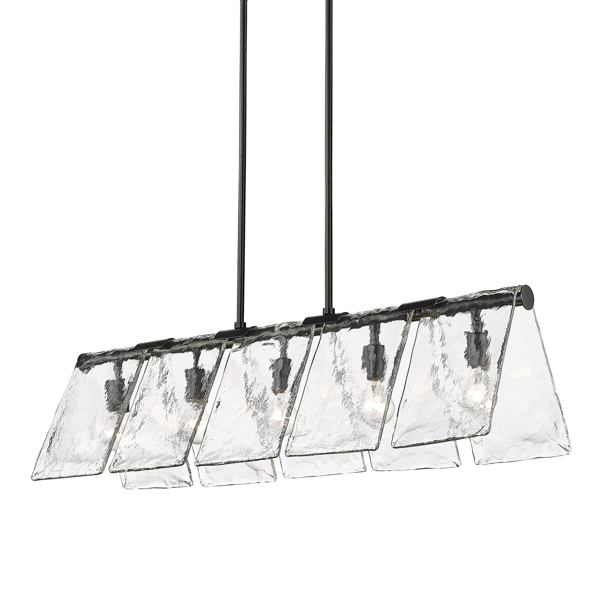 Serenity BLK Linear Pendant in Matte Black with Hammered Water Glass Shade
