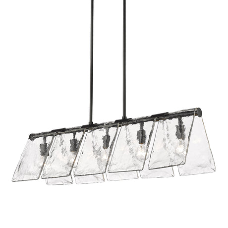 Serenity BLK Linear Pendant in Matte Black with Hammered Water Glass Shade
