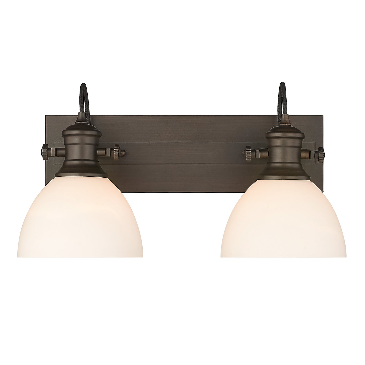 Hines 2-Light Bath Vanity in Rubbed Bronze with Opal Glass