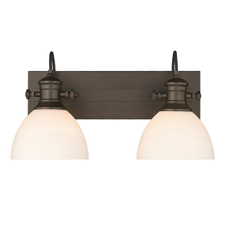Hines 2-Light Bath Vanity in Rubbed Bronze with Opal Glass