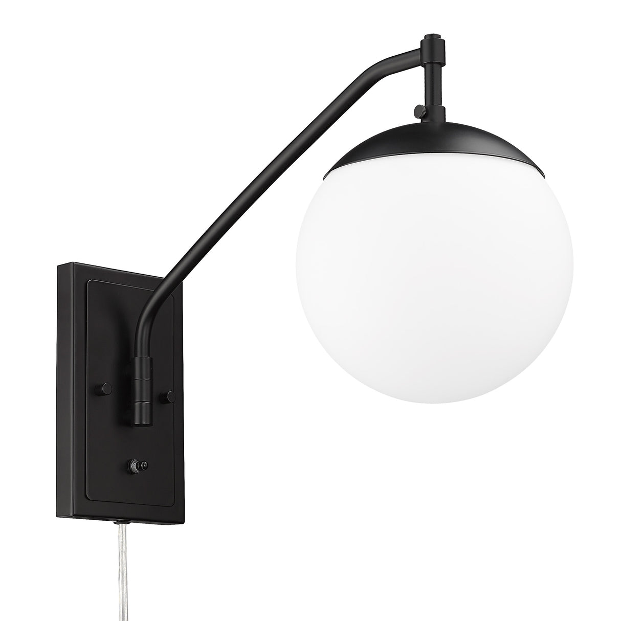 Glenn BLK 1 Light Articulating Wall Sconce in Matte Black with Opal Glass Shade